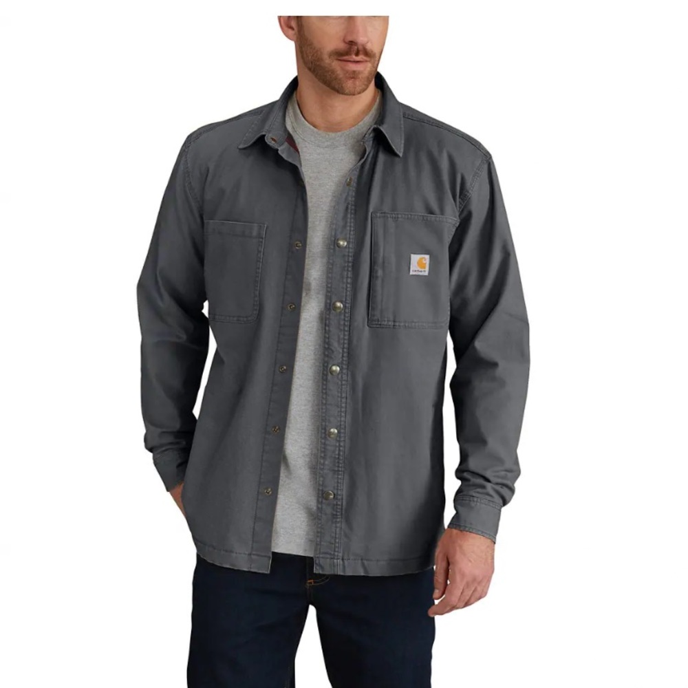 NWT RUGGED FLEX RELAXED FIT CANVAS FLEECE-LINED SNAP-FRONT SHIRT JACKET